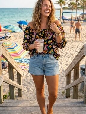 Chaps Floral Off The Shoulder Boho Romantic Coquette Lightweight Gauzy Cotton
